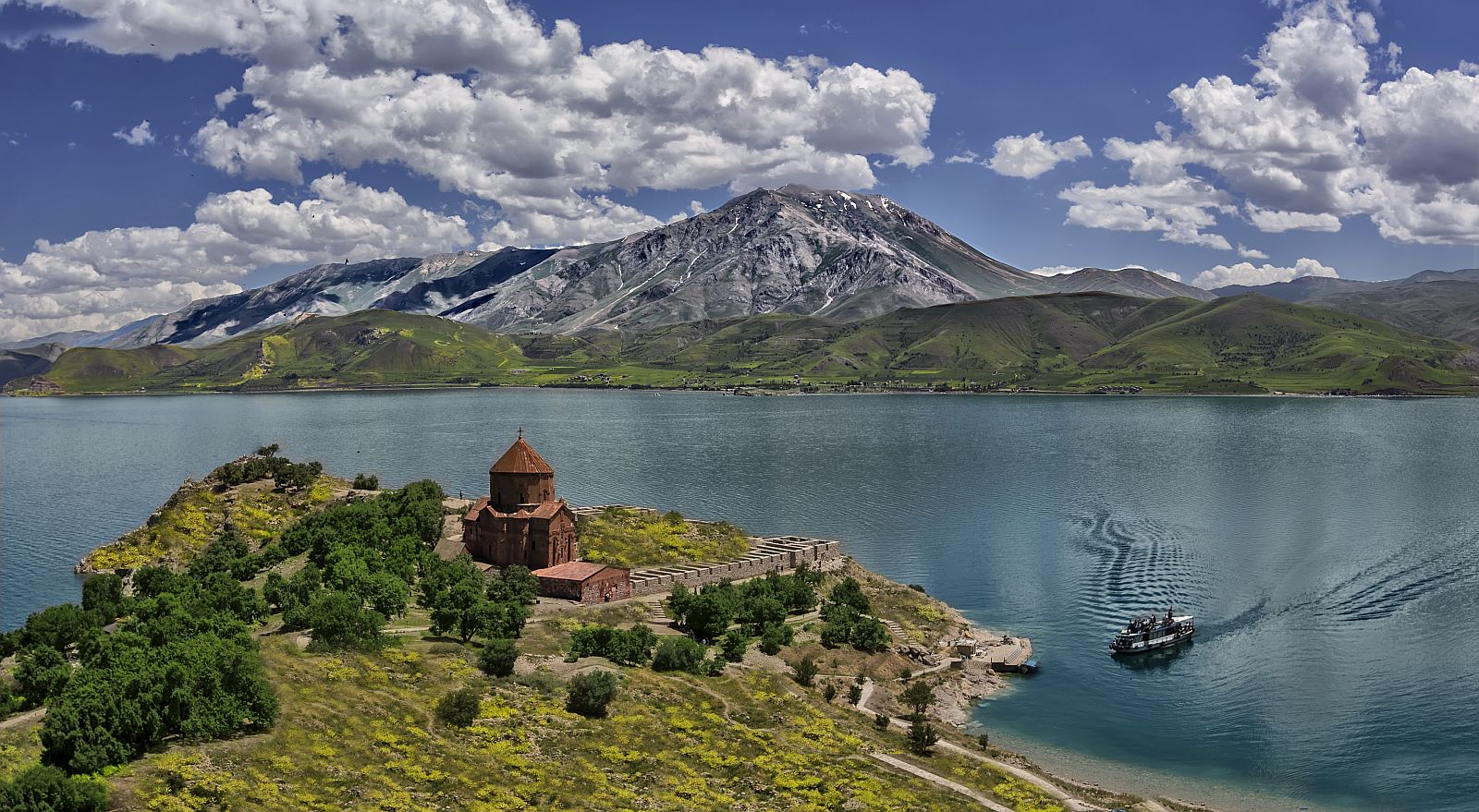 Turkey. Akdamar Island (Akdamar Adasi) in Van Lake (Eastern Anatolia). The Armenian Cathedral Church of the Holly Cross (from 10th century)